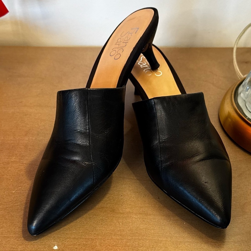 Franco Sarto Sleek Black Krystal Stiletto Heel Mules